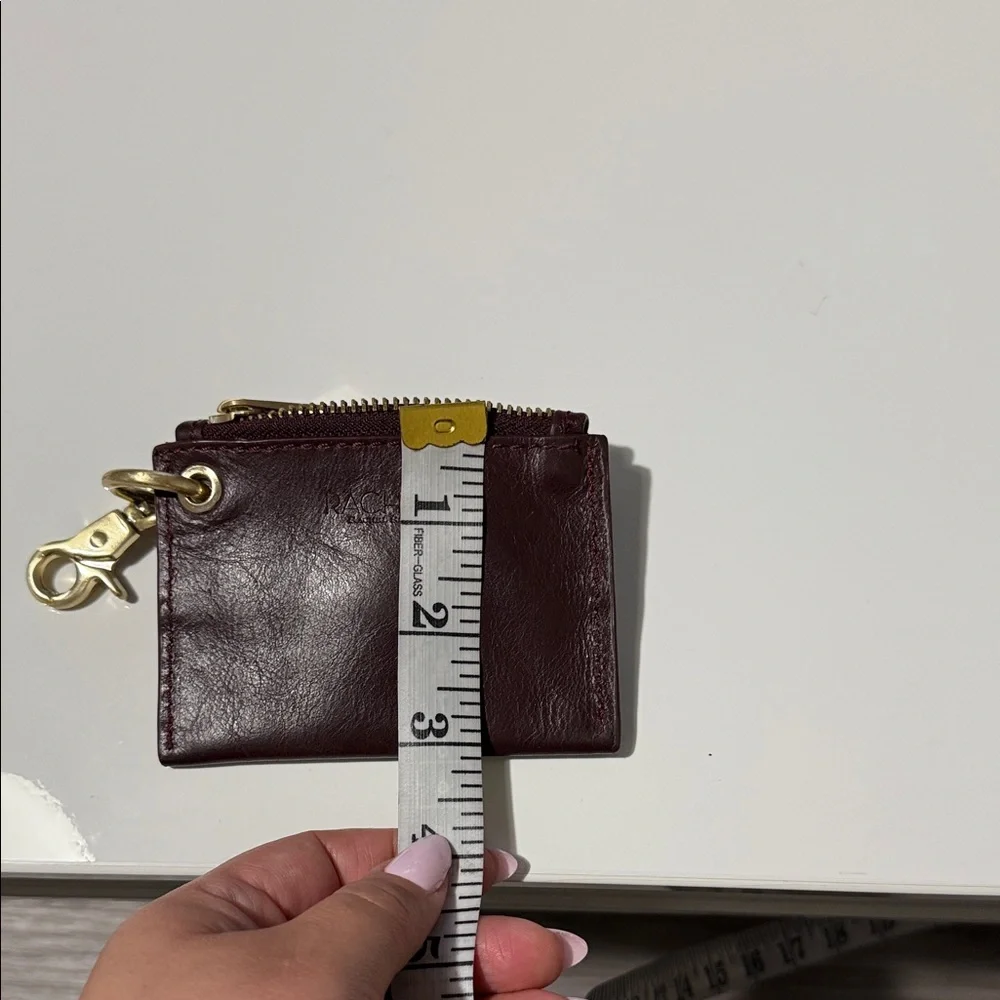 RACHEL Rachel Roy Plum Leather Zip Key & Card Holder with Gold Hardware